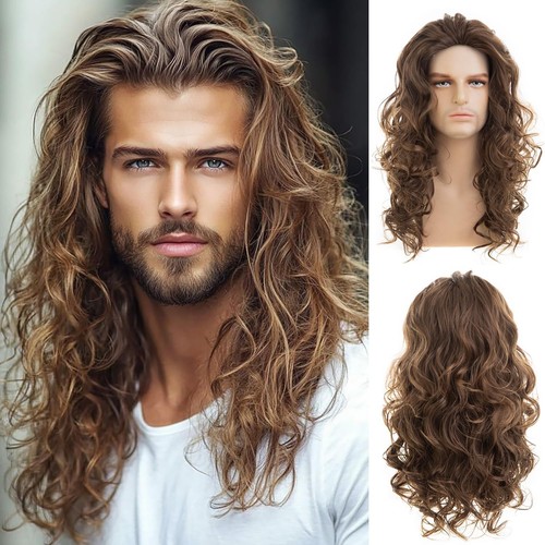 Mens brown long curly - long,