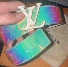 Louis Vuitton Prism Belt White Pearlescent Raimbow Size 90 Cm Mens Leather