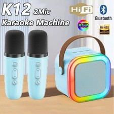 Mini Karaoke Machine Kids with 2 Microphone Portable Bluetooth Speaker with LED