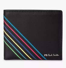 Paul Smith Signature Stripe Billfold Leather Wallet Black Made in Italy