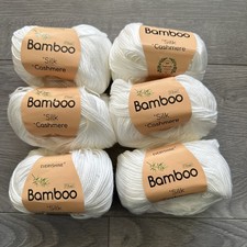 6 x Bamboo Silk Cashmere 50g Balls of Wool Yarn - White - New