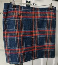 Dickins & Jones Moon Tweed Skirt Navy Blue Orange Checks Size 14 