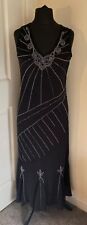 Joanna Hope Women's Long Black Silver Beaded 1920's Style Gown  - Size 12
