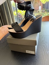 Topshop Black Leather Wedges, Size 7/40