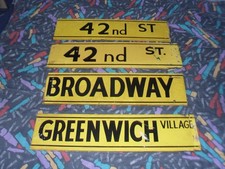 4 VINTAGE WOODEN YELLOW ROAD STREET SIGNS DOUBLE SIDED