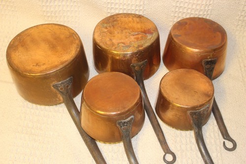 Antique french copper - pans, set