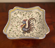 LARGE ANTIQUE PORTUGUESE HAND PAINTED POTTERY BOWL DEPICTING A COCKEREL