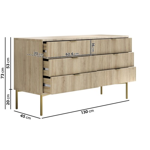 Wide oak ribbed drawer chest - 6,