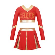 Girls Cheerleading Dance Outfit Crop Top Pleated Skirt Cheer Performance Costume