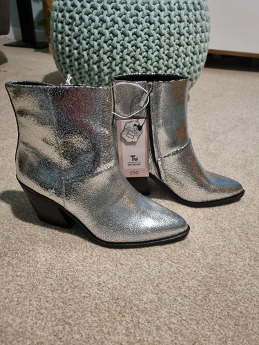 Silver leather ankle boots - silver,