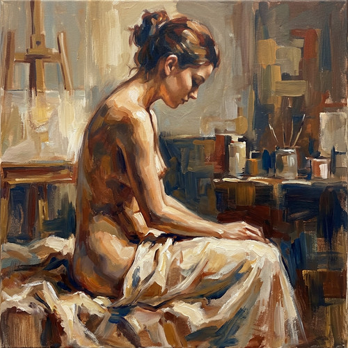Female nude portrait - , painting