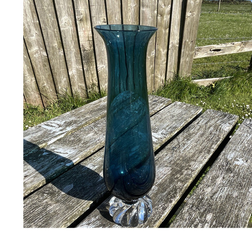 Hand blown blue glass vase - hand,