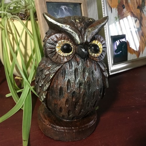 Brown and gold owl figurine - brown,
