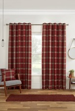 Sundour Blackout Carnoustie Woven Check Eyelet Fully Lined Curtains Pair Red