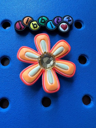 Orange flower with gem - flower, jibbitz