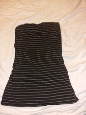 CHRISTMAS black Stretch Boob Tube With Sparkle Gold Stripe Strapless Top Size 10