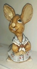 Rare 20cm Pendelfin Mother Rabbit in cherry dress Designed By Jean Walmsley Heap