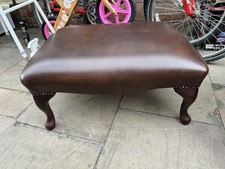 Footstool Brown Leather Queen Ann Legs Large 65 X 50 X 33 Cm