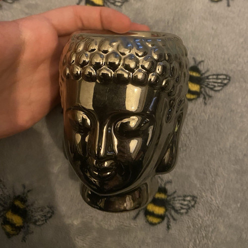 Silver glossy ceramic buddha - silver,