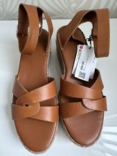 ZARA Tan Leather Hessian Wedge