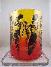 Dancing Shadowz African Glass Art, Dancing Tribal Women & Sunset Candle Holder