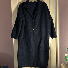 New Without Tags Size 20 Long Blue Boucle Coat with Pockets