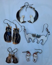 Cat Earrings 5 Pairs Enamel Black White On The Moon In An Xmas Hat Cute Kittens