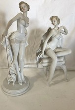 Pin Up Girl Figurine & Seated Lady w/ Dog ornaments 