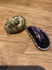 Mussel And Abalone Shell Snuff Boxes Box. Pewter Silver