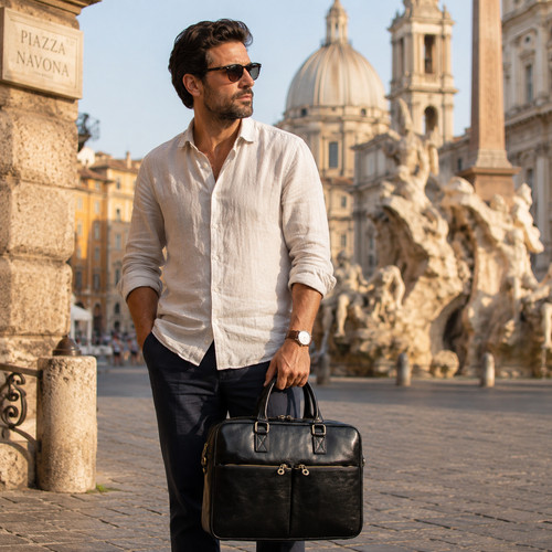 Leather briefcase for men - briefcase,