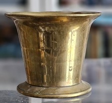 Antique 19th Century Solid Brass Mortar – Hand Turned, 865g, 9cm Height