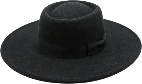 Black classic wide brim fedora - black,