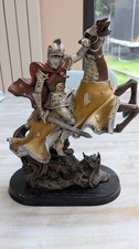 11" KNIGHT ON HORSEBACK WITH WOODEN STAND