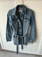Ladies Blue Denim Shirt Style Jacket With Self-tie TU Size 12 Slim Suit 10 Vgc