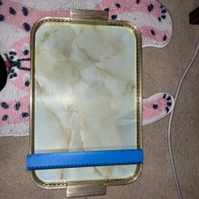 Vintage Grosvenor Heat Proof Tray – Faux Marble Glass, Gold-Tone Handles
