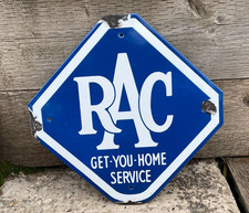 Vintage RAC Get You Home Service Enamel Advertising Sign Mancave Sunken Letters