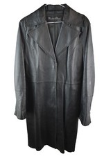 Morton & Rossi Womans long Black Soft Leather Button Jacket Size L Matrix