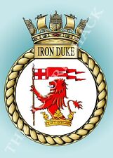 HMS IRON DUKE CREST ON A METAL SIGN 5 x 7 INCHES FITS STANDARD PHOTO FRAME.