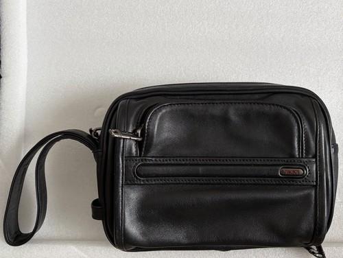Tumi black leather clutch bag