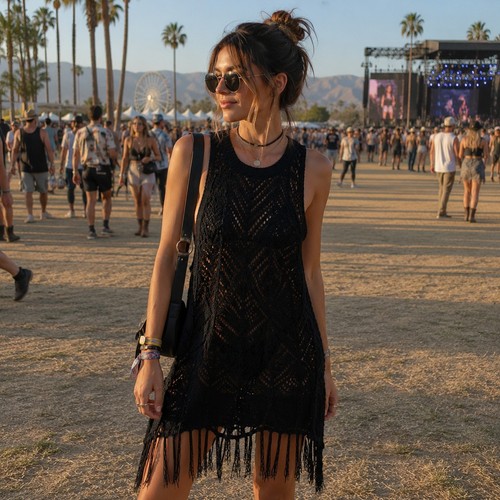 Black crochet knit - black,