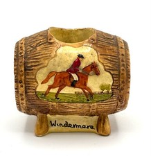 Vintage Chalkware Barrel Match Holder & Striker