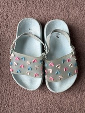 TU Girls Cute Pink Rainbow Hearts Summer Strap Flat Sliders Slides UK Size 8-9