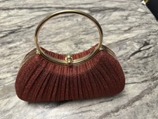 Elegant Red Glitter Evening Clutch with Gold Ring Handle – Party/Wedding Bag