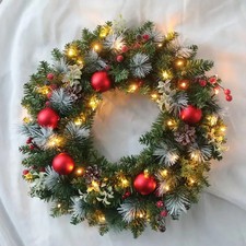 LED Christmas Wreath For Front Door Garland Christmas Xmas Ball Decor Outdoor UK