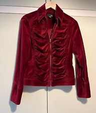 H&M UK 10/12 Red Velvet Ruched Zip Front Jacket. Collar, Long Sleeves.