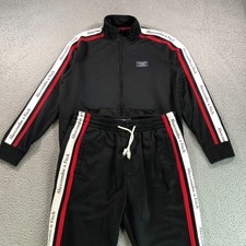 Abercrombie & Fitch Tracksuit Mens Small Black Stripe Jacket Pants 2 Set Retro