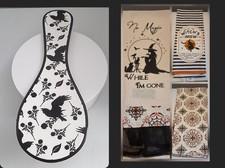 Alchemy Gothic Style "Raven & Rose" Spoon Rest & 3 Wiccan Themed Dish Towels