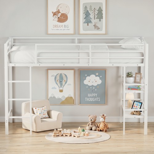 Single metal loft bed - single,