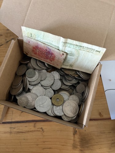 Box old coins and notes - box,