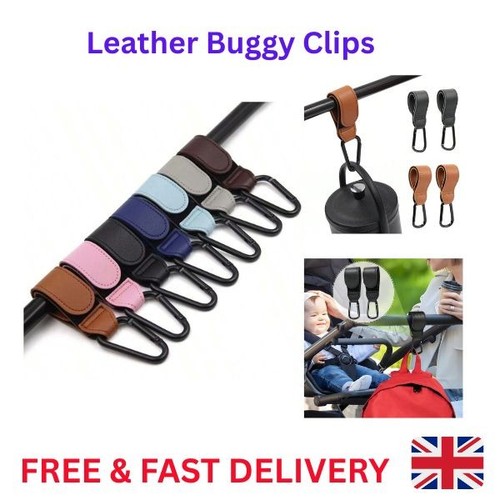 Leather buggy clips - leather, pram